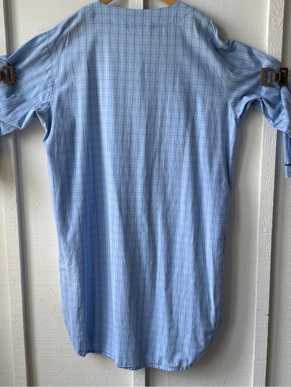 Light Blue Checked Women's Pajama Top with Black Piping - Picture 5 of 10